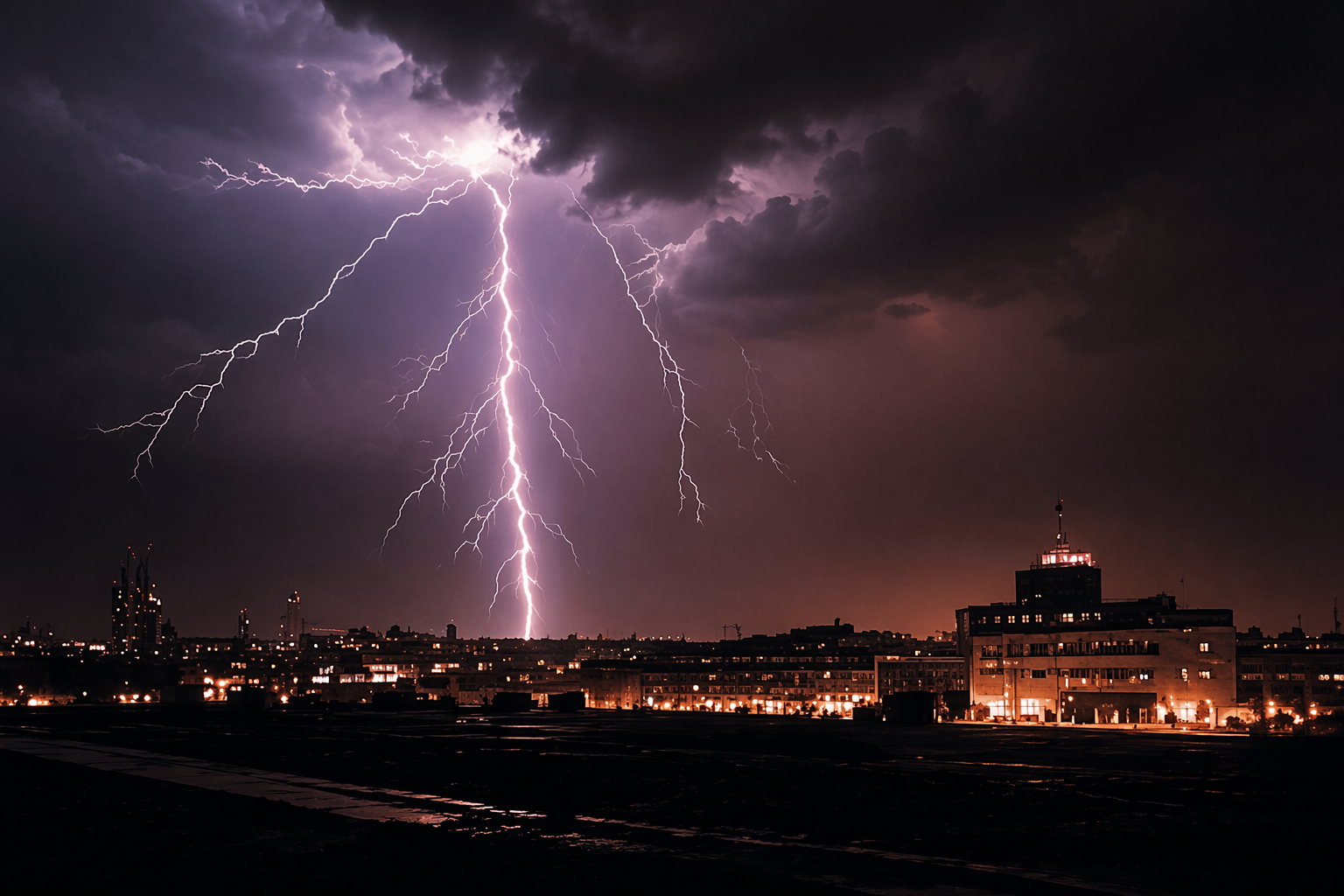 Blitzeinschlag in einer Stadt
