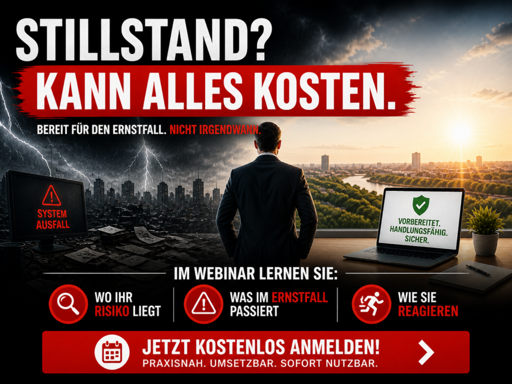 Werbung für Webinar "Haftungsfalle Stillstand"